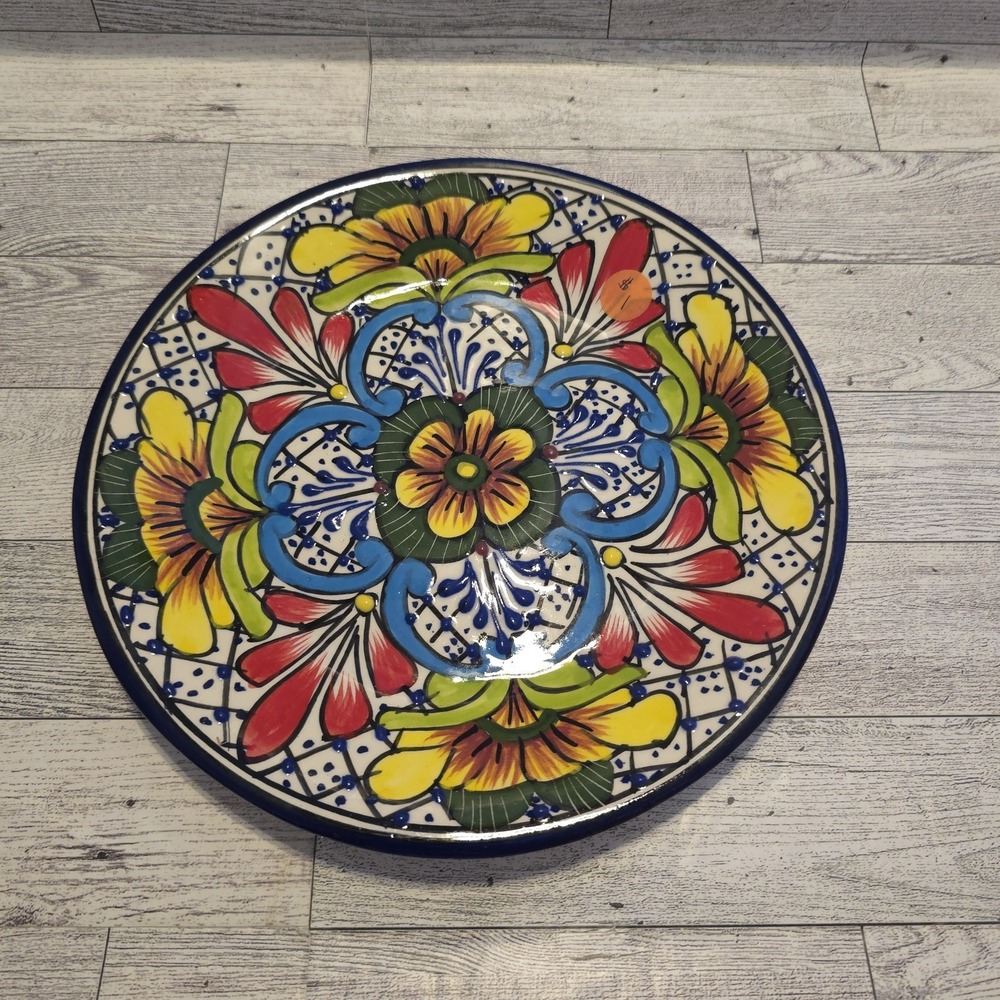 Hand Painted Mexican Decorative Plate Pottery Made In Mexico 9"